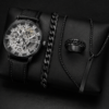 Pack of 4 Black Watch, Chain Bracelet, Ring, Bar Locket Set for Men/Boys