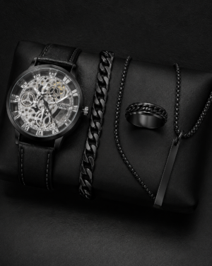 ChatGPT Image Aug 25, 2026, 07_06_28 AM Pack of 4 Black Watch, Chain Bracelet, Ring, Bar Locket Set for Men/Boys