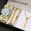 Pack of 3 Watch Set for Men Stainless Steel Analog Quartz Watch with Accessories Fashion and Luxury Style Multiple Colors